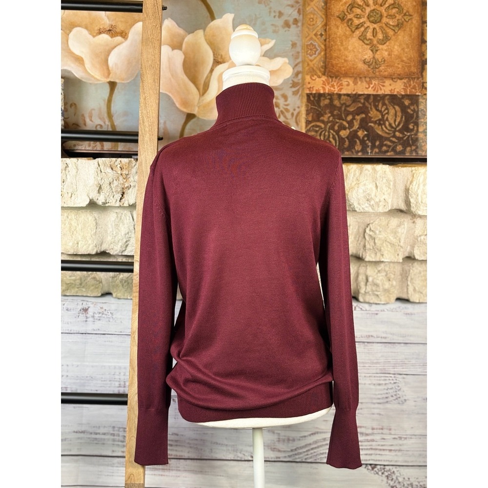 NWT Joseph A Womens Wine Maroon Gold Shoulder Zip Turtleneck Sweater Medium - Picture 3 of 11